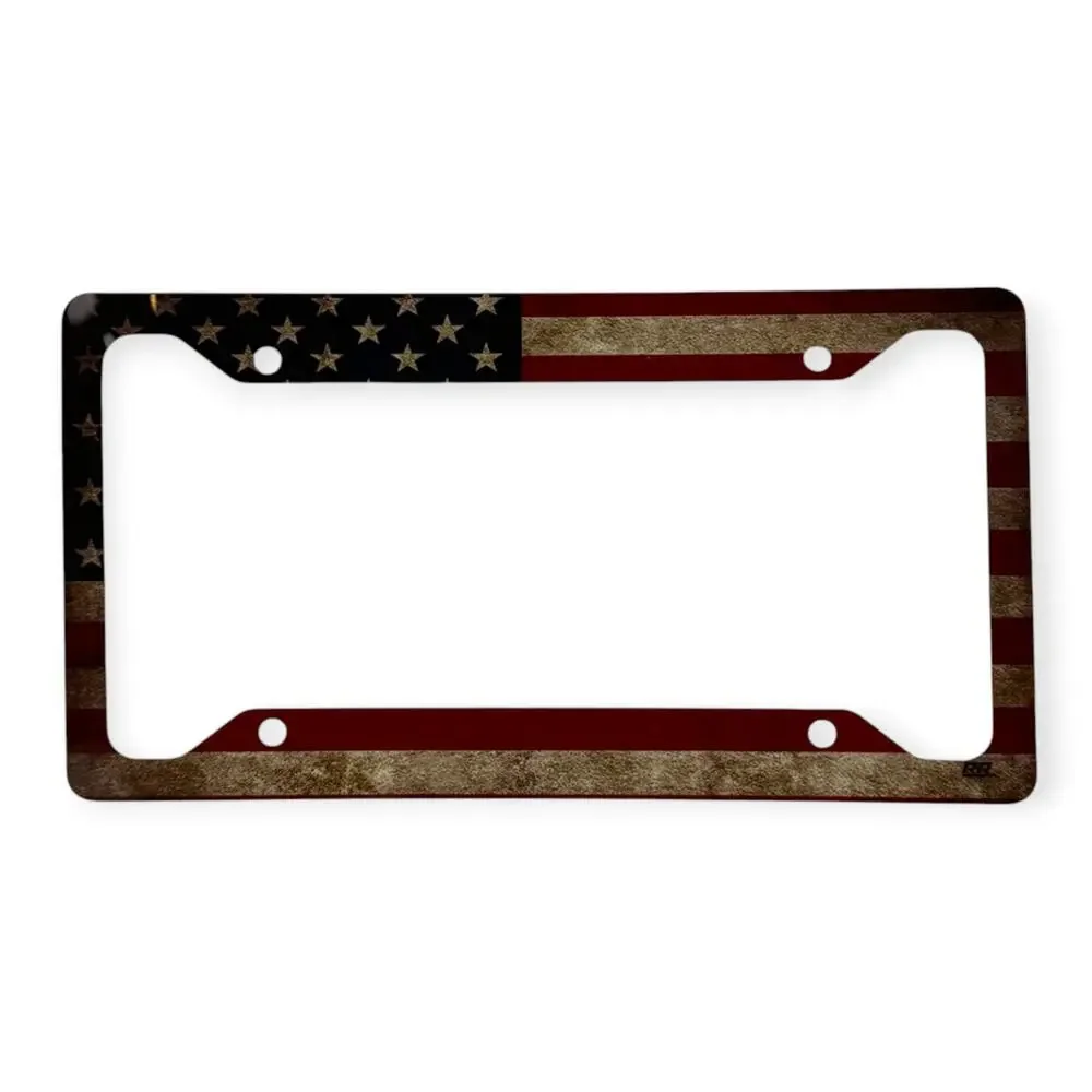 Rustic American Flag License Plate Frame